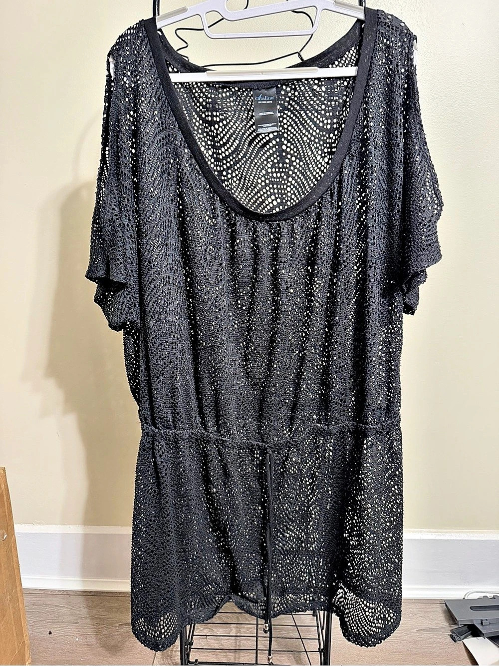 Catalina Black Crochet Swim Cover-Up 2X Like New